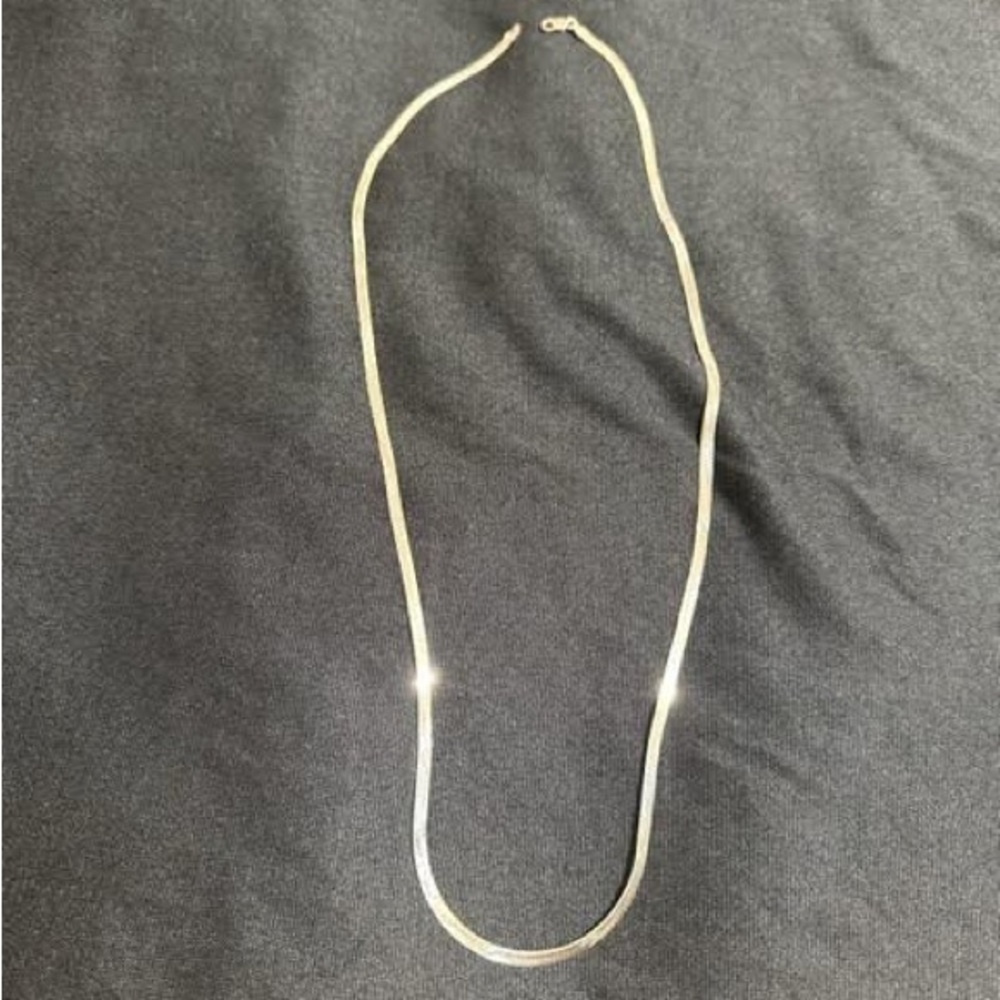 Vintage Italian Milor 925 Sterling Silver Flat Herringbone Chain Necklace